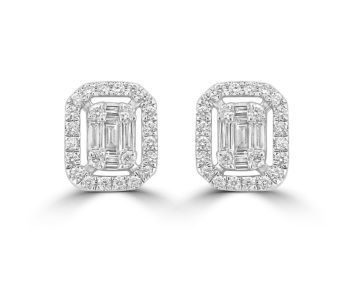 18ct White Gold Art Deco Inspired Diamond Cluster Earrings