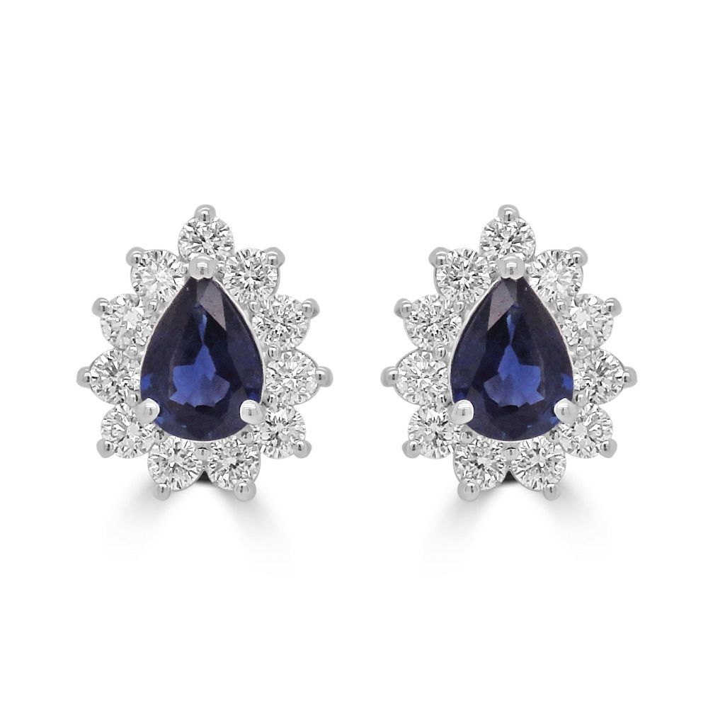 18ct White Gold Sapphire and Diamond Cluster Earrings
