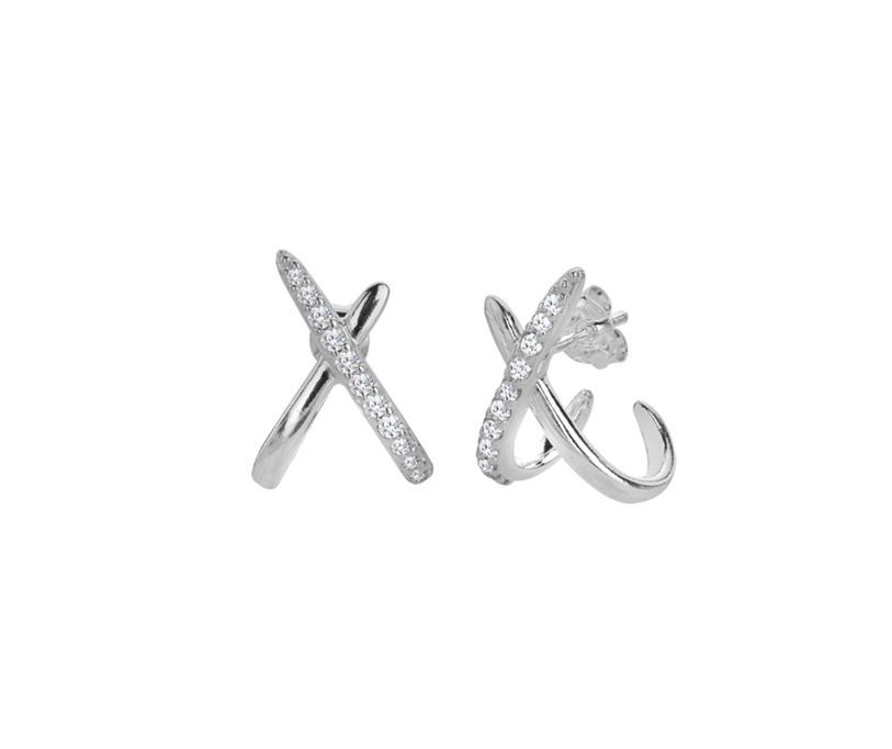 Silver Cubic Zirconia 'Kiss' Earrings