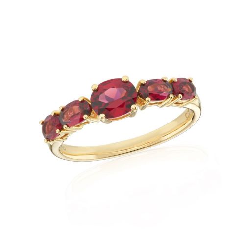 9ct Yellow Gold Five Stone Rhodolite Garnet Ring