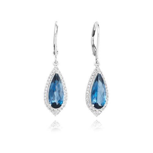 18ct White Gold London Blue Topaz & Diamond Drop Earrings