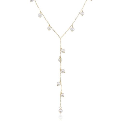 9ct Yellow Gold Freshwater Cultured Pearl V Drop Necklace