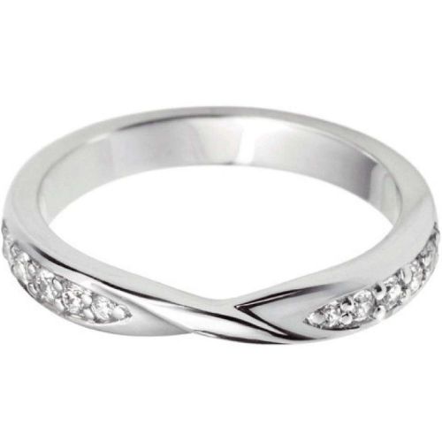 Platinum Diamond Set Shaped Band With A Twist Silhouette