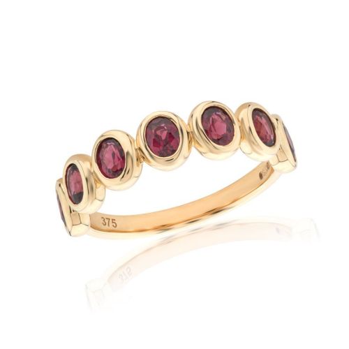 9ct Yellow Gold Seven Stone Rhodolite Garnet Ring