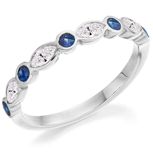 Platinum Sapphire and Diamond Rubover Set Eternity Ring