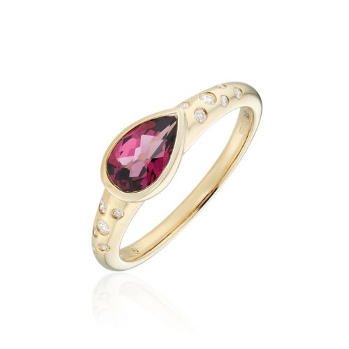 9ct Yellow Gold Rhodolite Garnet & Diamond Ring