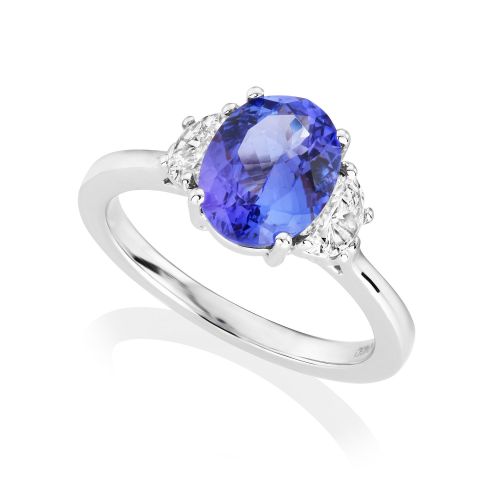 18ct White Gold Tanzanite and Diamond Three Stone Ring