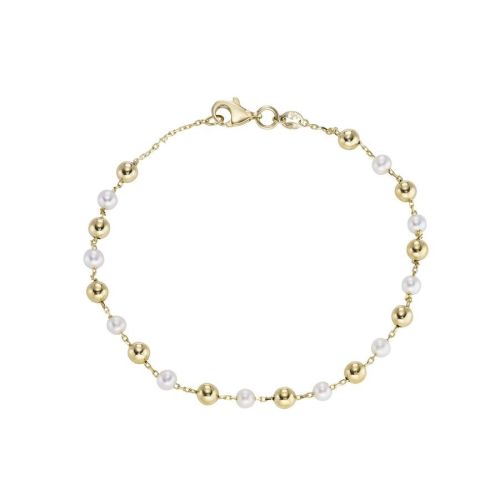 9ct Yellow Gold Ball & Pearl Bracelet